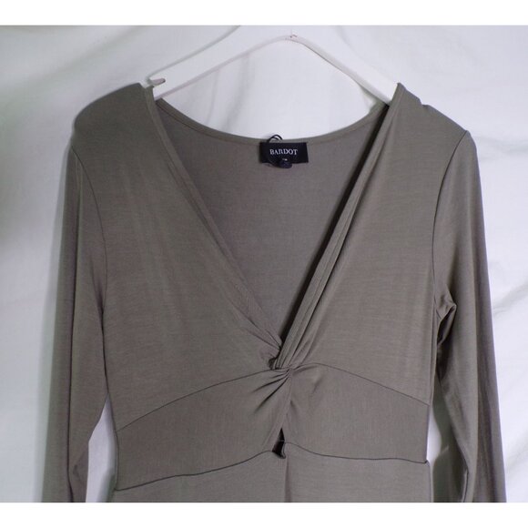 🆕BARDOT Twist Front Cut-Out Stretch Midi Dress Olive Green Small - Picture 9 of 10